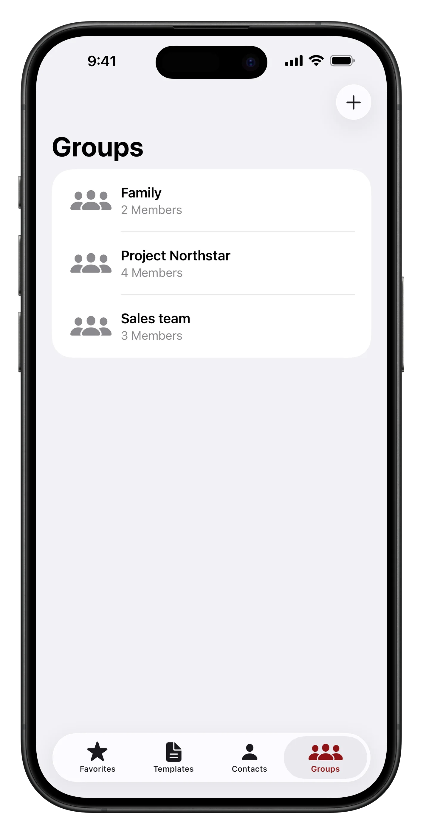 Groups tab with three groups and their member counts