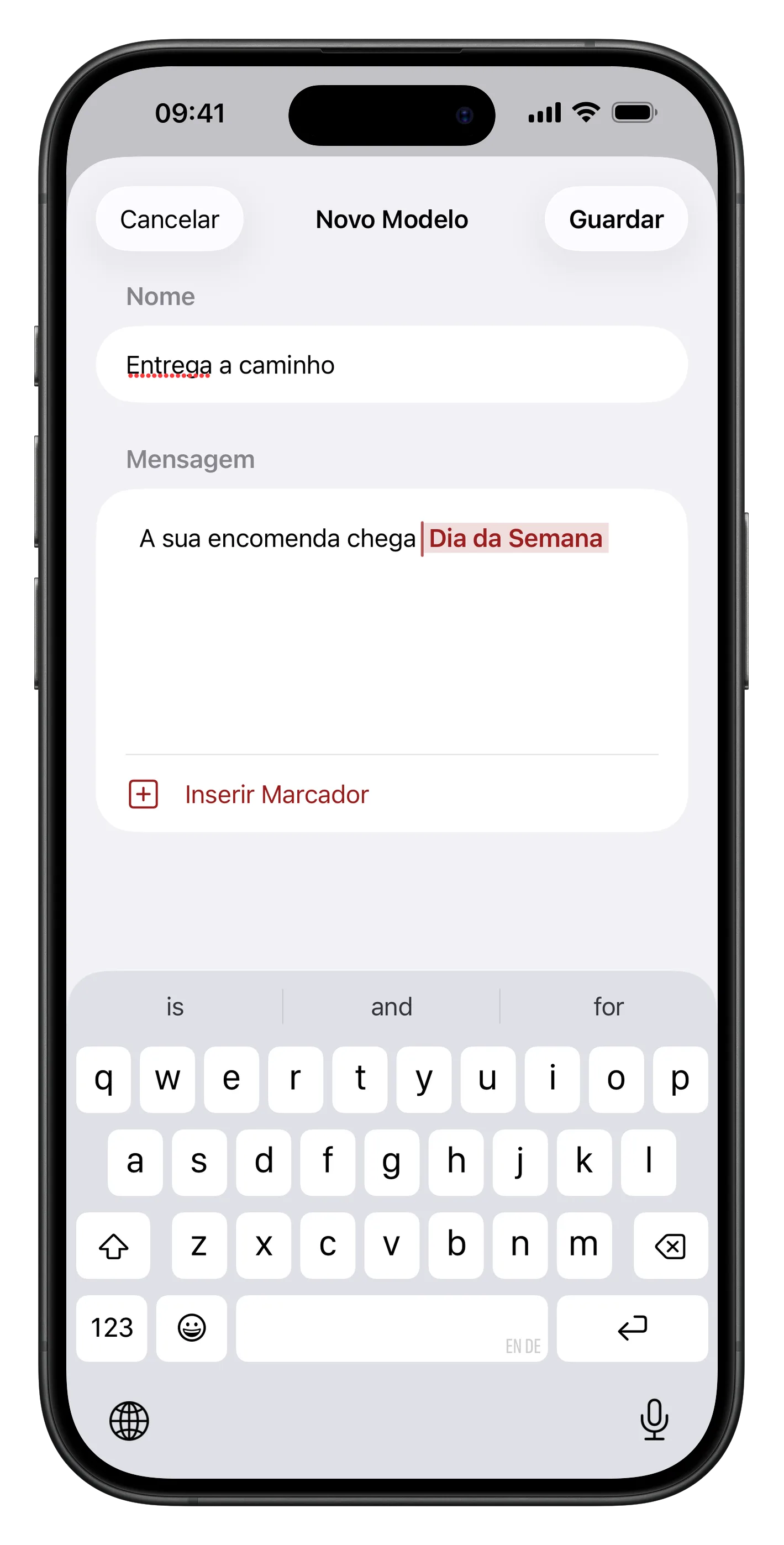 O editor do TellAndReply com uma mensagem e dois marcadores