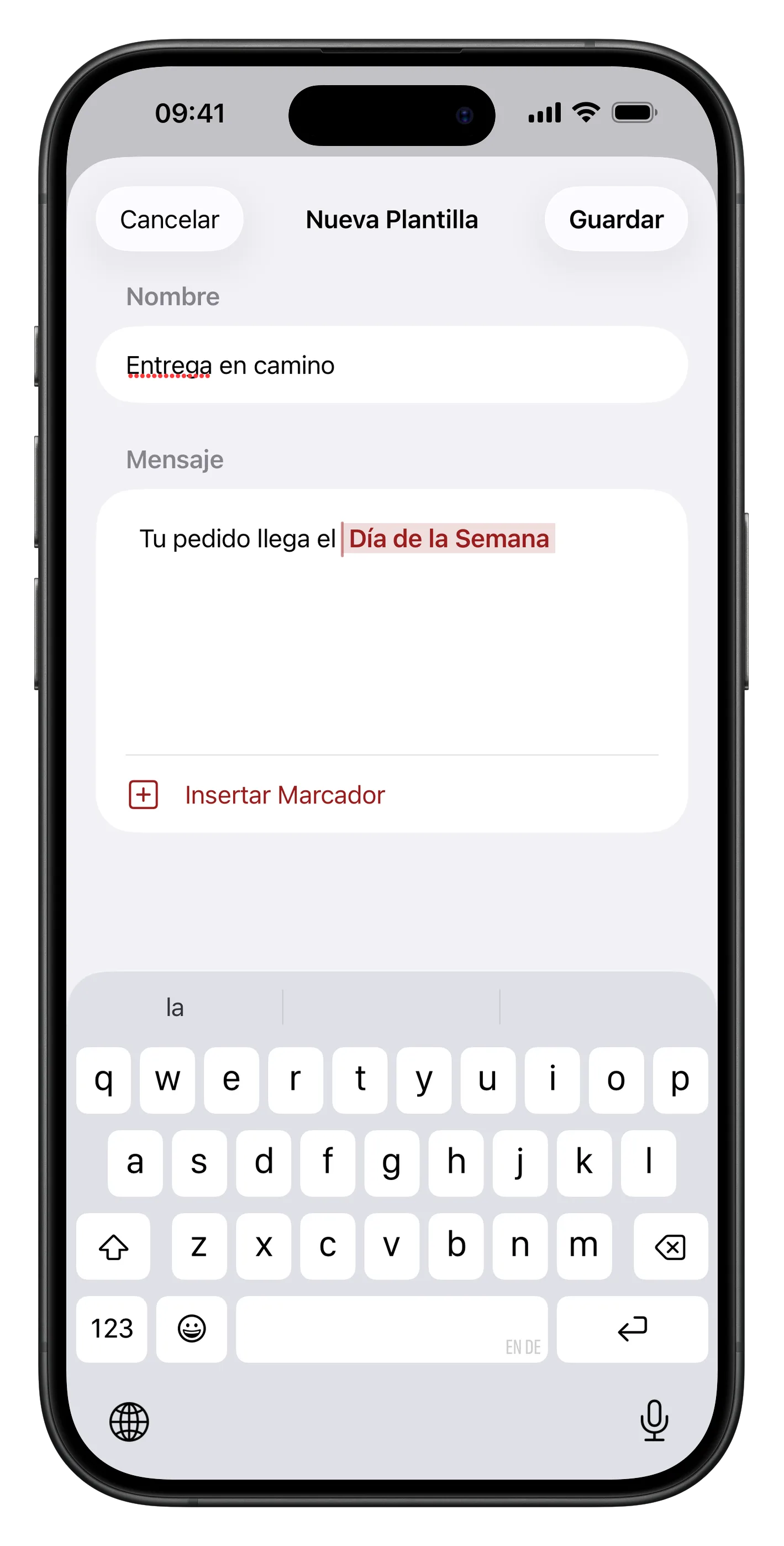 El editor de TellAndReply con un mensaje y dos marcadores