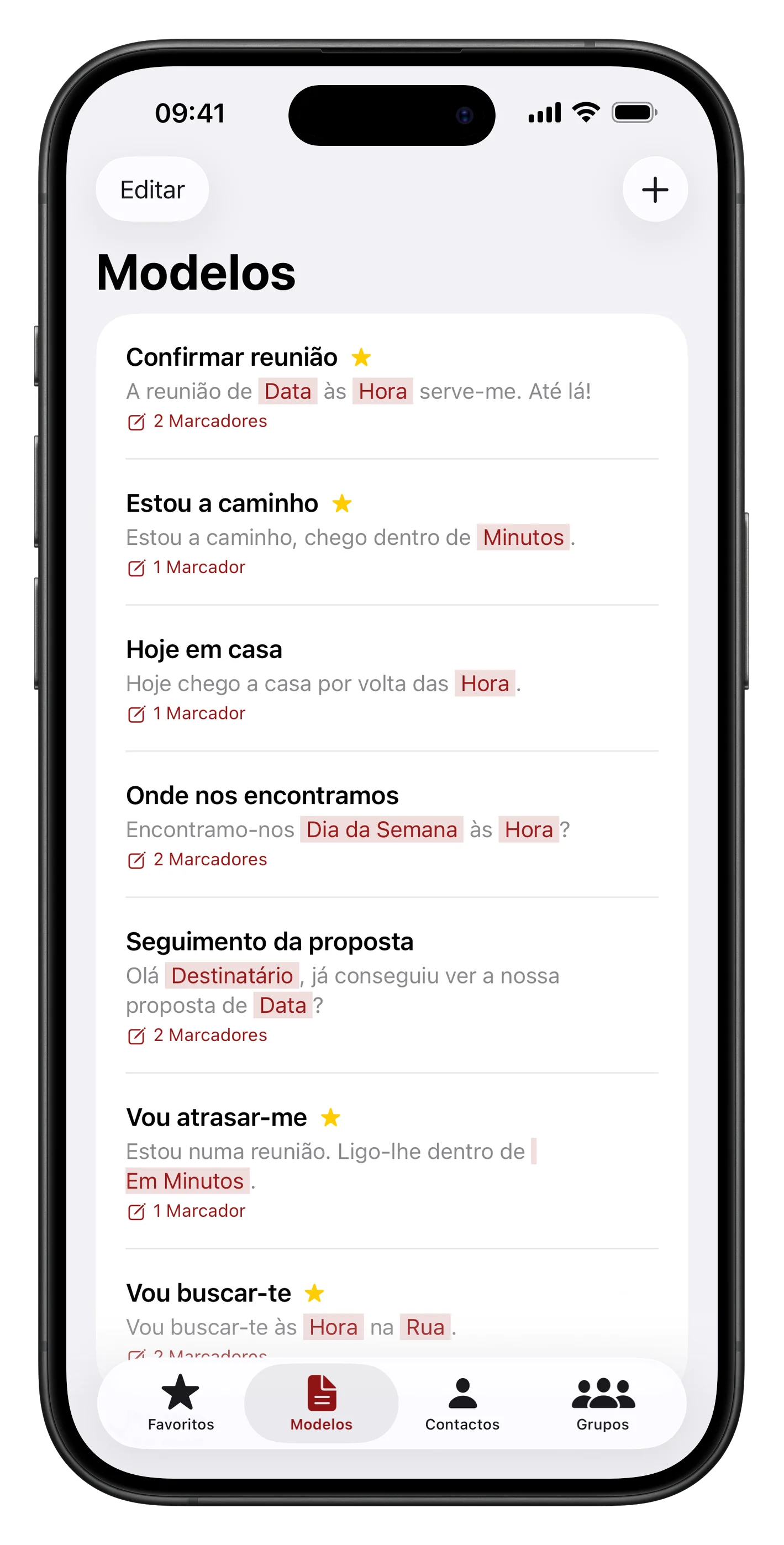 Lista de modelos com os favoritos no topo
